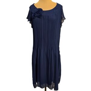 R & K Originals Women's Pleated Chiffon Dress with Rosette Details pleated swing